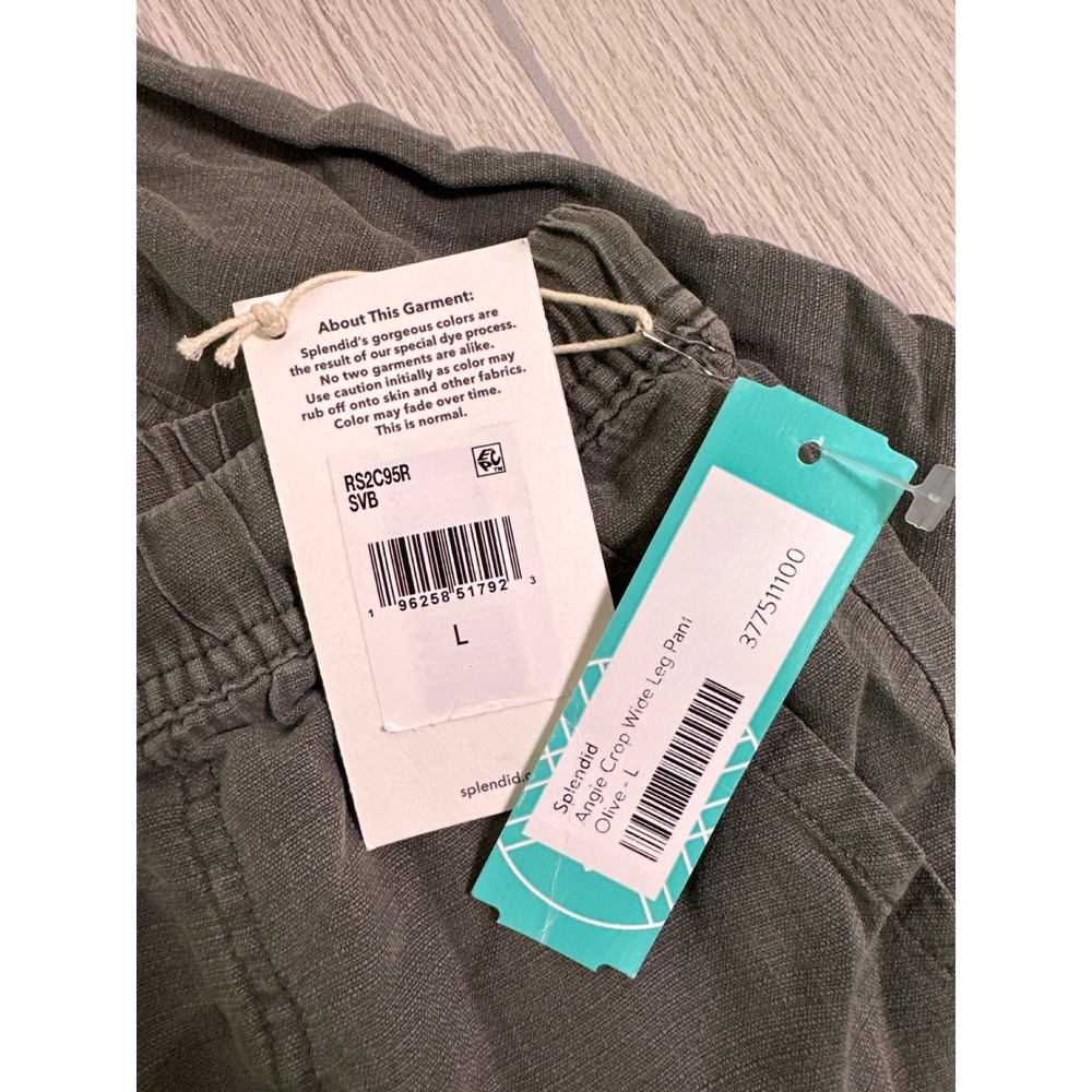 Splendid Angie Crop Wide Leg Pants Olive Green Linen Blend Elastic  L Stitch Fix - Picture 5 of 6